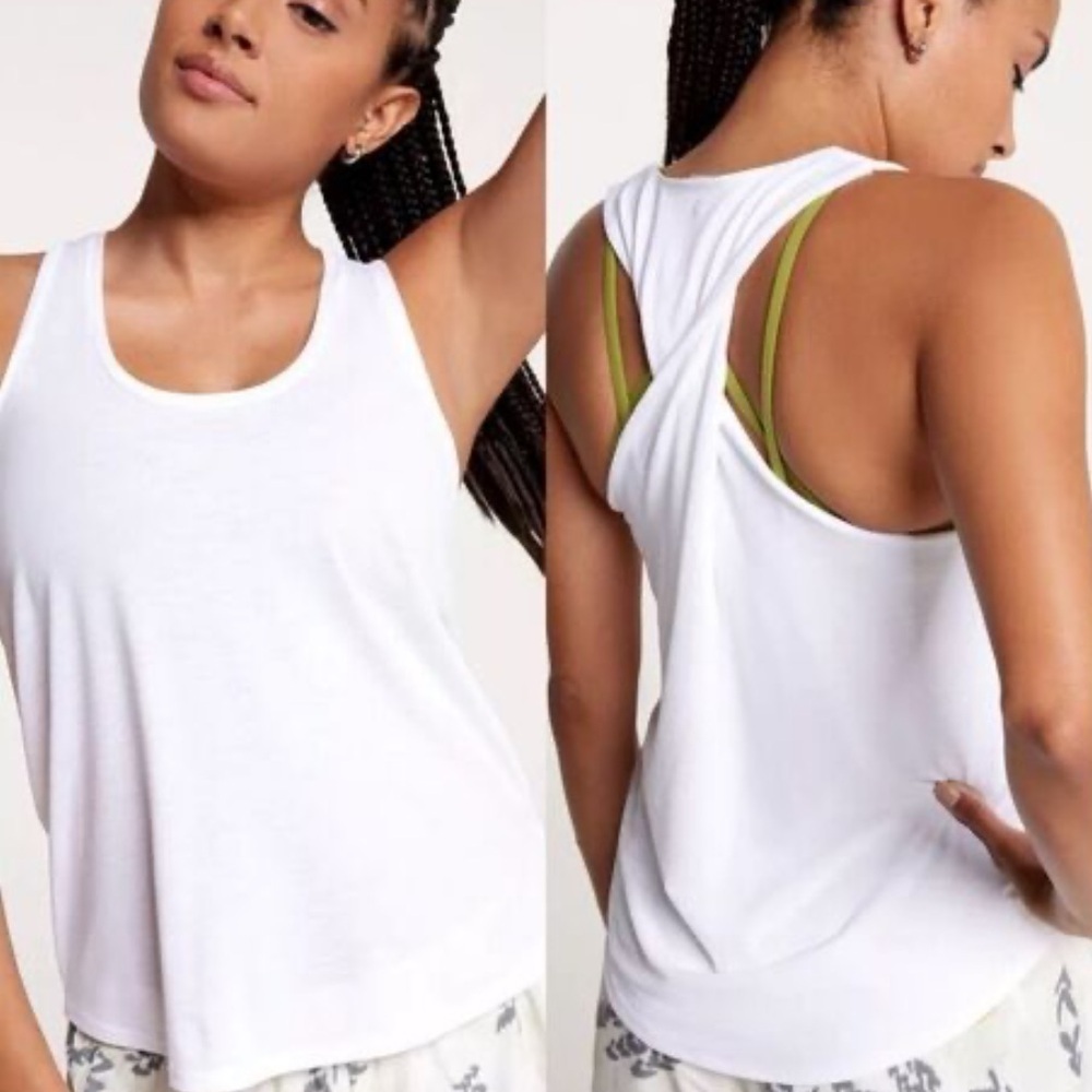 Calia Scoop Neck Twist Back White Activewear Tank Top Yoga Gym Running Size XXL